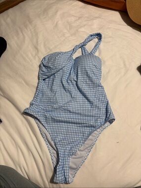 Cupshe Light Blue Houndstooth One-Piece Swimsuit for Kids
